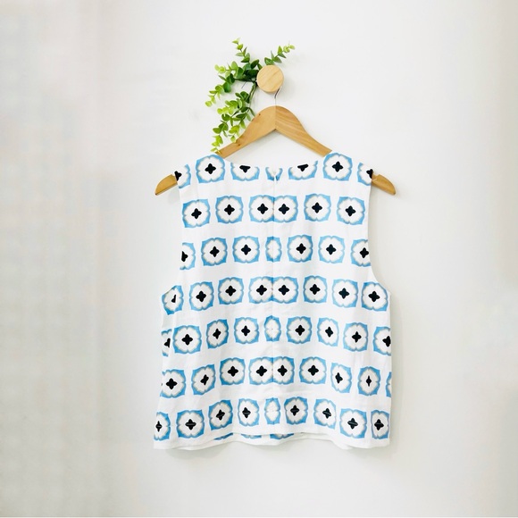 Ann Taylor Geo Linen Blend Sleeveless Boxy Fit Cropped Tank - Picture 7 of 8